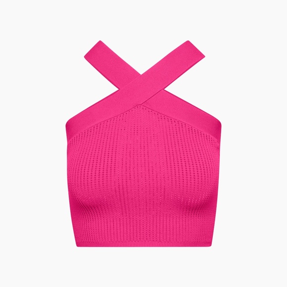 Aritzia Babaton sculpt Knit ribbed Criss Cross Cropped Tank eros pink size small - Picture 2 of 7
